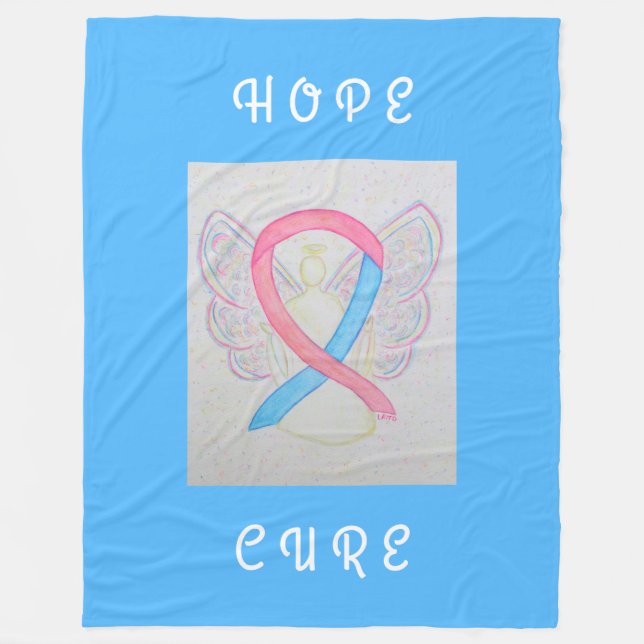 Couverture Polaire Ruban de sensibilisation rose et bleu Angel Chemo  (Devant)