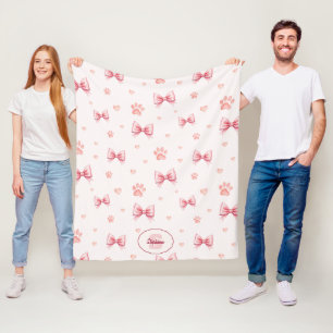 Couverture Polaire Ruban rose, Coeur et Motif Empreinte de patte - Ro