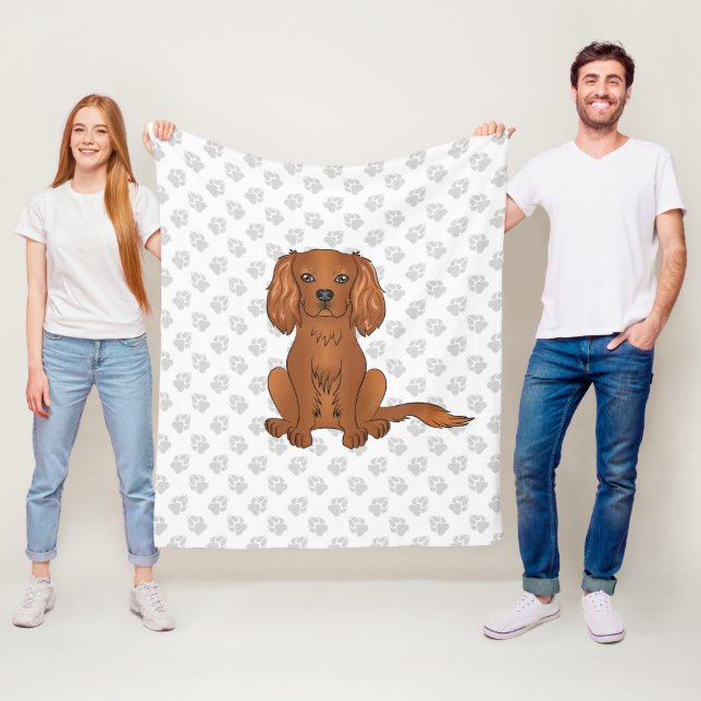 Couverture Polaire Ruby Cavalier King Charles Spaniel & Paws (En situation)