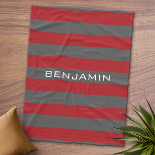 Couverture Polaire Rugby rouge et gris avec nom personnalisé