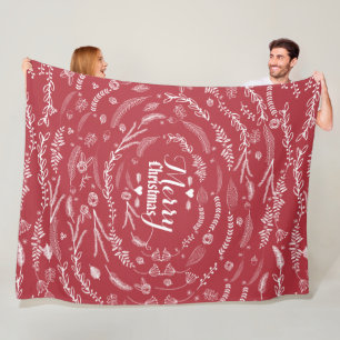 Couverture Polaire Russe Rouge Floral Garland Motif de Noël