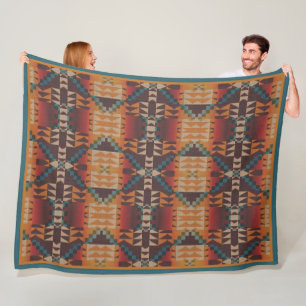 Couverture Polaire Rust Orange foncé Rouge Brown Bleu Turquoise Art T