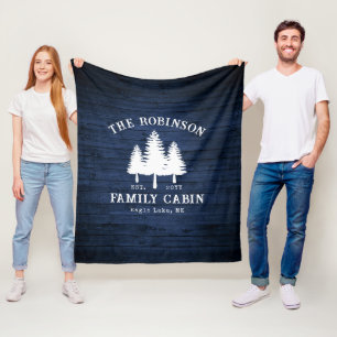 Couverture Polaire Rustic Country Family Cabine Arbres Blue Wood Impr