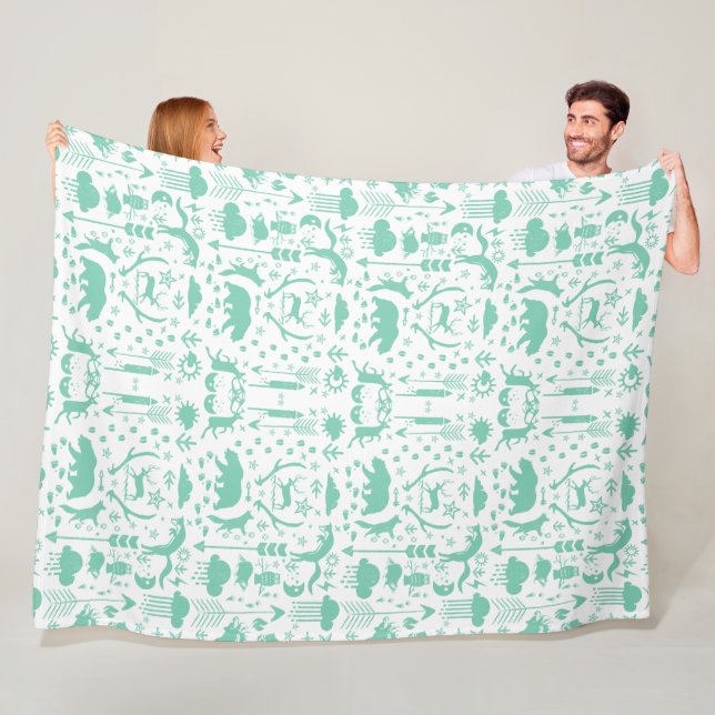 Couverture Polaire Rustic Deer Bear Fox Folk Art Motif Fleece (En situation)