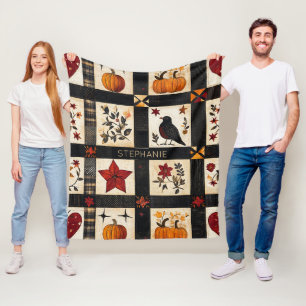 Couverture Polaire Rustic Fall Quilt Motif   Patchwork agricole