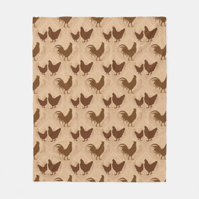 Couverture Polaire Rustic Farmhouse Hen Pattern – In Warm Brown  (Devant)