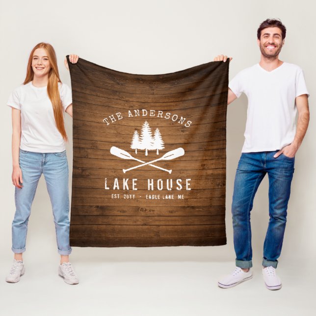 Couverture Polaire Rustic Lake House Bateau Oars Arbres Plaque en boi (En situation)