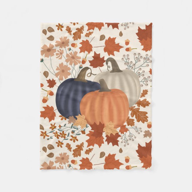 Couverture Polaire Rustique Automne Citrouille Feuille Fleur sauvage (Devant)