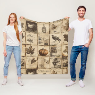 Couverture Polaire Rustique Automne Ephemera Collage Terre chaude (