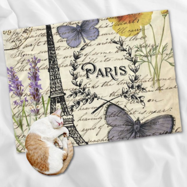 Couverture Polaire rustique français scripts de pays paris eiffel tow (rustic french country scripts paris eiffel tower fleece blanket)