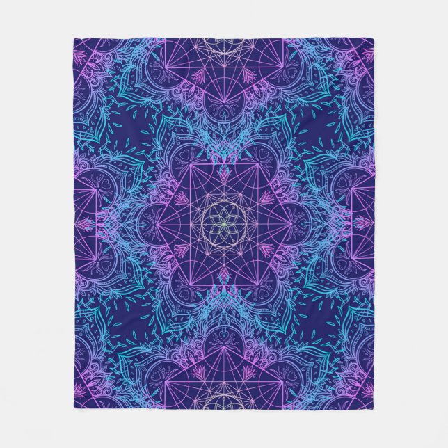 Couverture Polaire Sacred Geometry Symbols in Mandala seamless patter (Devant)
