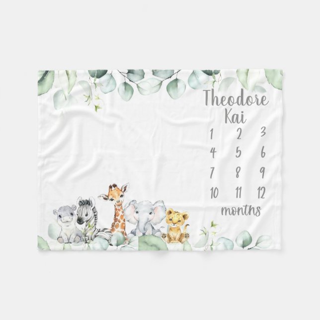 Couverture Polaire Safari Animal Milestone Blanket Garçon Photos mens (Devant (Horizontal))