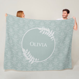 Couverture Polaire Sage Green Elegant Damask Personnalisé
