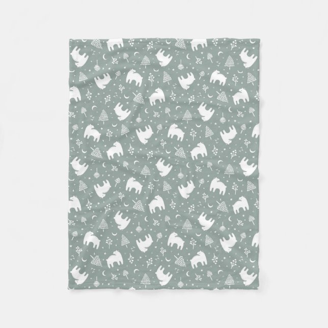 Couverture Polaire Sage Green Woodland Baby Bears (Devant)
