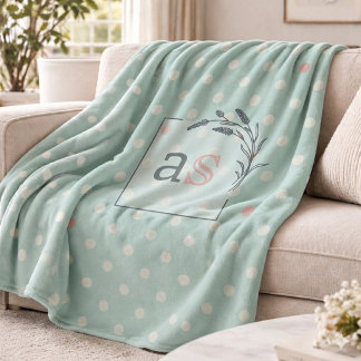 Couverture Polaire Sage Polka Dot Monogram Throw Elegant Wedding Gift