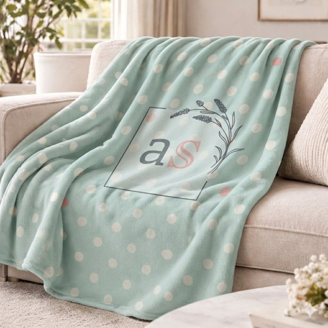 Couverture Polaire Sage Polka Dot Monogram Throw Elegant Wedding Gift (Créateur téléchargé)