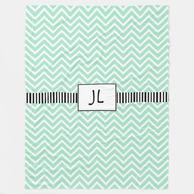 Couverture Polaire Sage Vert noir rayé Monogramme polaire Blanke (Devant)