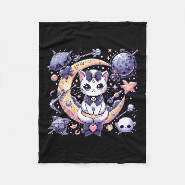 Couverture Polaire Sailor Meow mignonne Lune Chat Espace Magique Goth (Devant)
