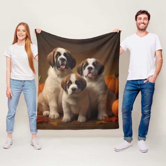 Couverture Polaire Saint Bernard Puppy Automne Citrouille (En situation)