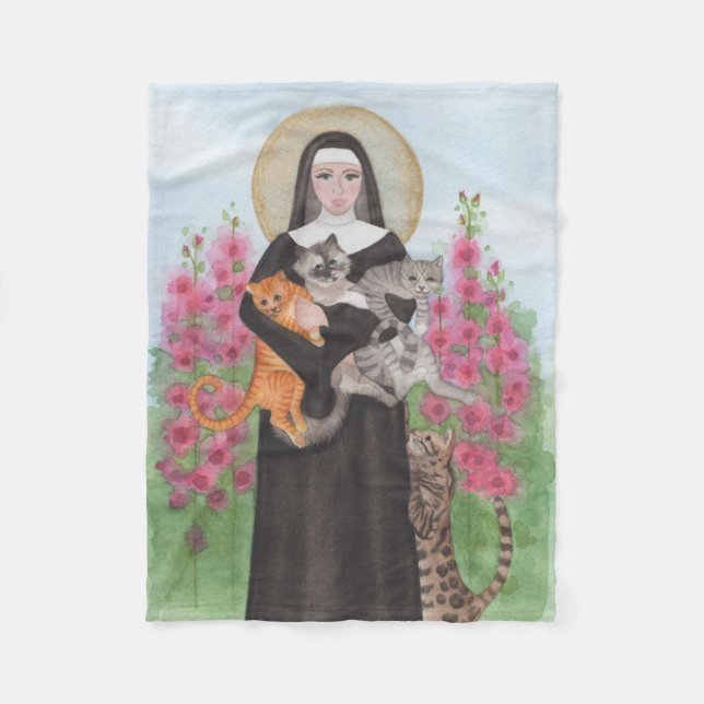 Couverture Polaire Saint Gertrude Patron Saint des Chats (Devant)