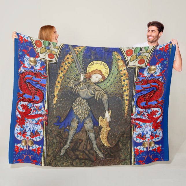 Couverture Polaire Saint Michel l'Archange avec le diable, Dragons ro (En situation)