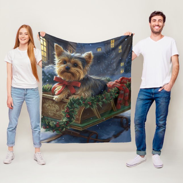 Couverture Polaire Saison de Noël du Yorkshire Terrier (En situation)