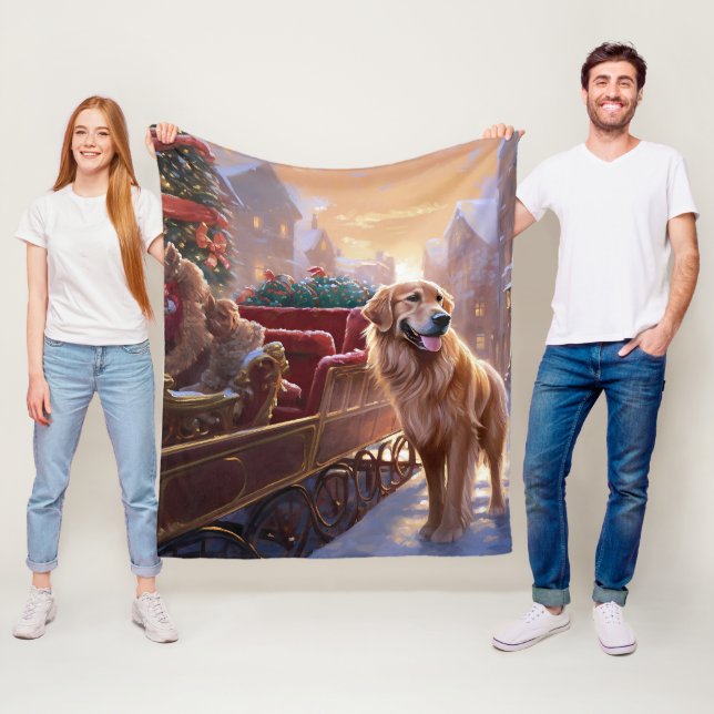Couverture Polaire Saison de Noël Golden Retriever (En situation)