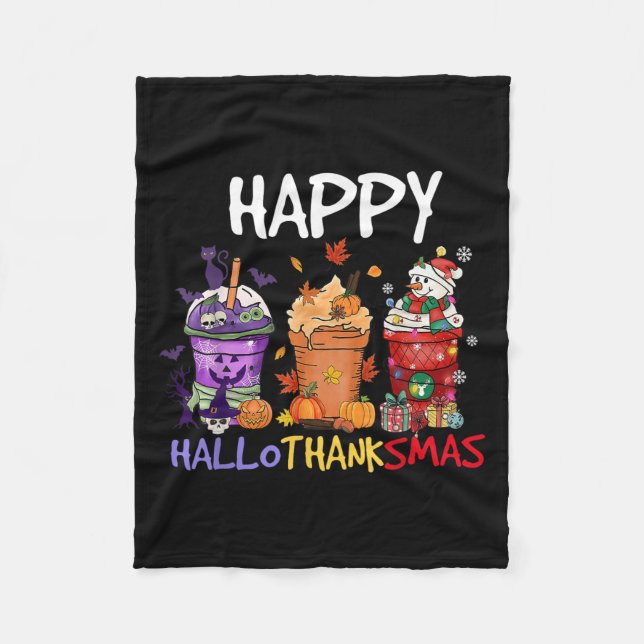 Couverture Polaire Saison Halloween Thanksgiving Happy Hallothanksmas (Devant)