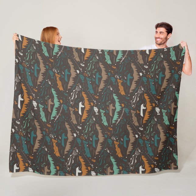 Couverture Polaire Salmon Fishing Man in Boat Lake Forest Pattern (En situation)