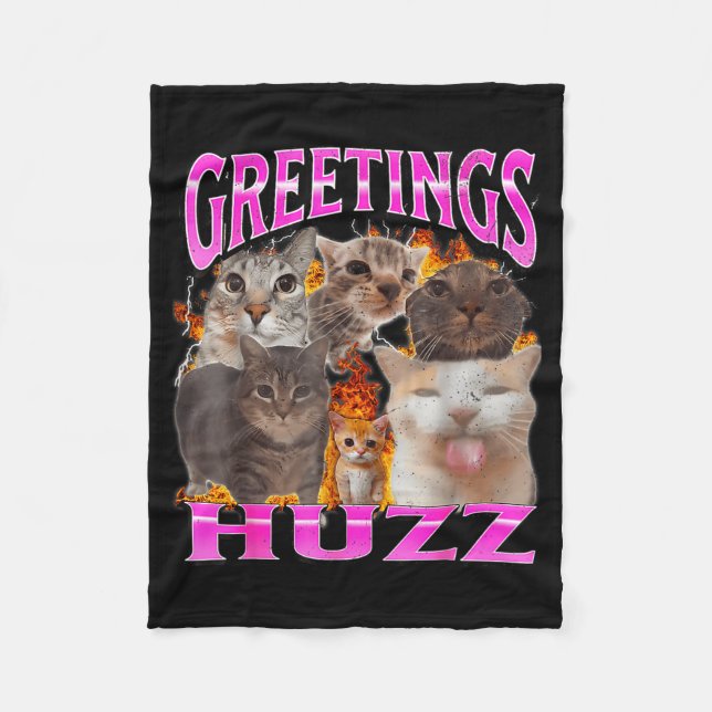 Couverture Polaire Salutations Huzz Mème de Chat Drôle Contrefaçon Gr (Devant)