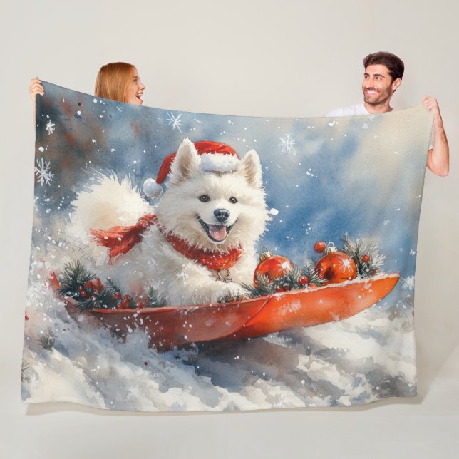 Couverture Polaire Samoyé Chien dans la boue Laisser il neige Noël (En situation)
