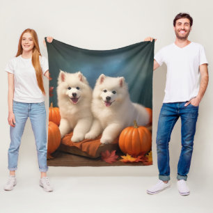 Couverture Polaire Samoyed Chiot Automne Citrouille de plaisir