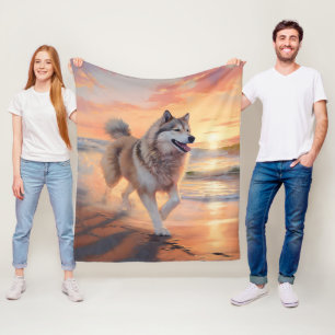Couverture Polaire Sandy Paws Malamute Alaskan Chien sur la Plage au