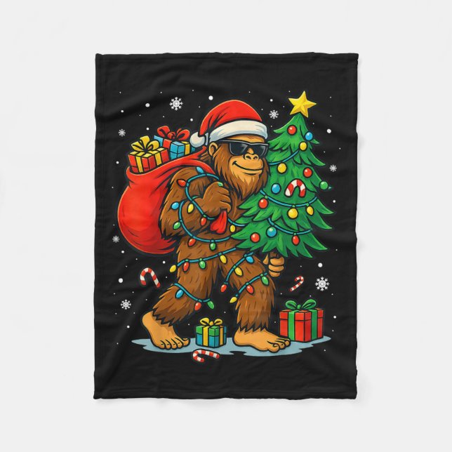Couverture Polaire Santa Bigfoot Christmas Tree Lights Xmas Boys Men  (Devant)