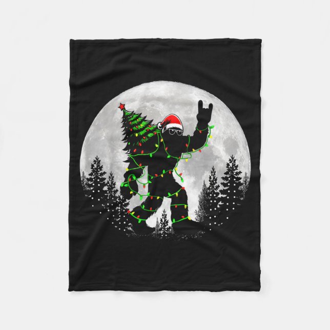 Couverture Polaire Santa Bigfoot Christmas Tree Xmas Lights Funny Sas (Devant)