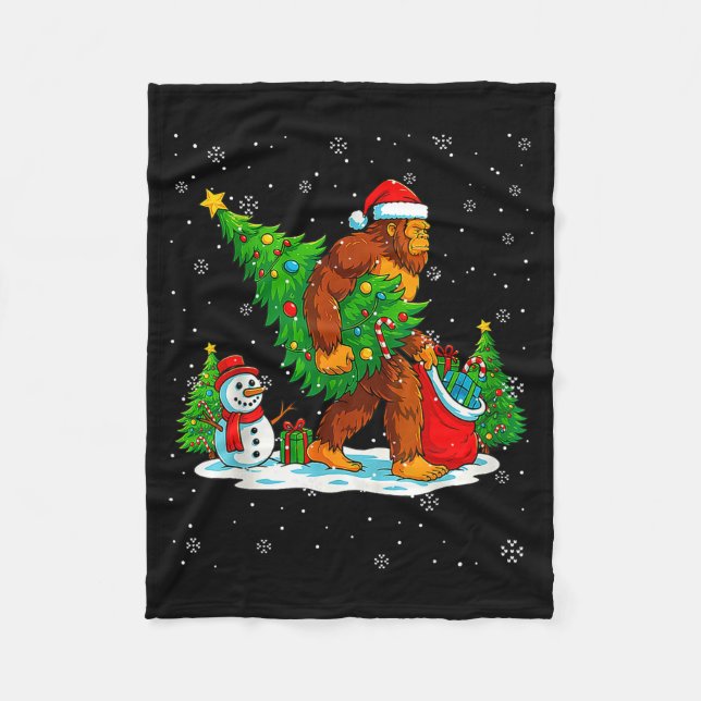 Couverture Polaire Santa Bigfoot Christmas Tree Xmas Lights Funny Sas (Devant)
