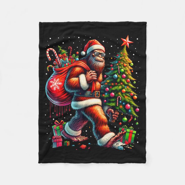 Couverture Polaire Santa Bigfoot Christmas Tree Xmas Lights Funny Sas (Devant)