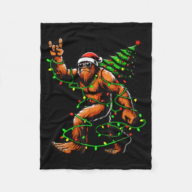 Couverture Polaire Santa Bigfoot Christmas Tree Xmas Lights Funny Sas (Devant)