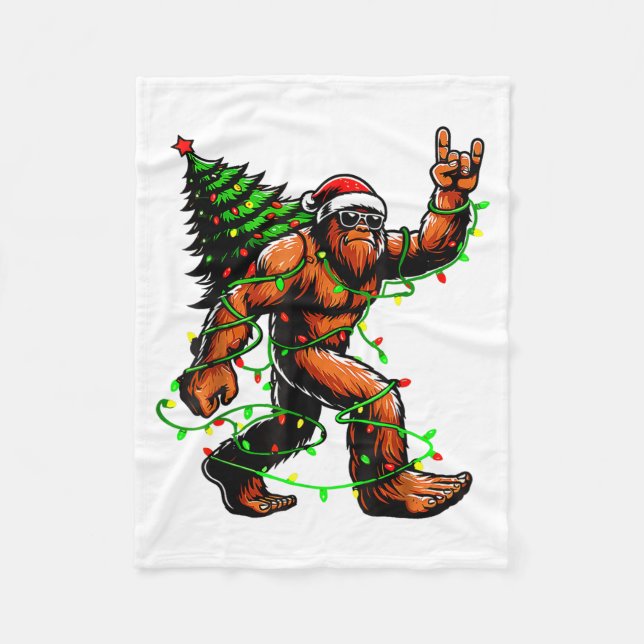 Couverture Polaire Santa Bigfoot Christmas Tree Xmas Lights Funny Sas (Devant)