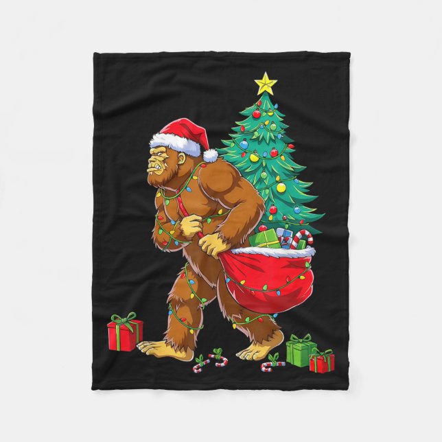 Couverture Polaire Santa Bigfoot Christmas Tree Xmas Lights Funny Sas (Devant)