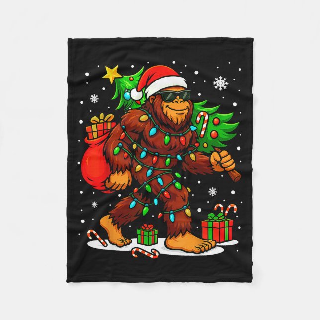 Couverture Polaire Santa Bigfoot Christmas Tree Xmas Lights Funny Sas (Devant)