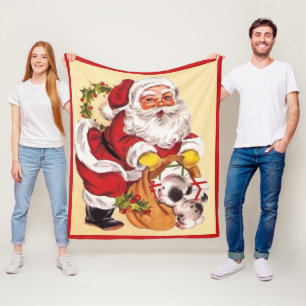Couverture Polaire Santa Claus Cute Chiot Vintage Rétro Noël