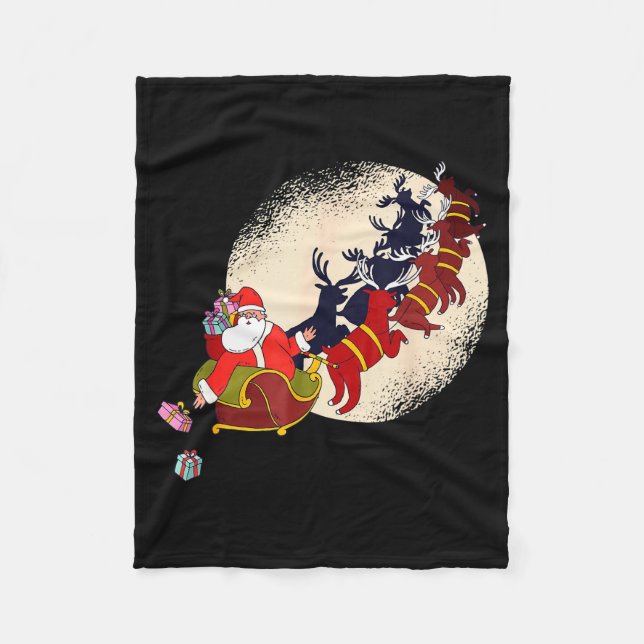 Couverture Polaire Santa Claus On Christmas Sleigh Pulled By Reindeer (Devant)