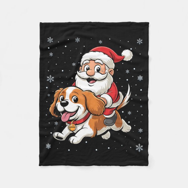 Couverture Polaire Santa Claus Riding Cavalier King Charles Spaniel D (Devant)