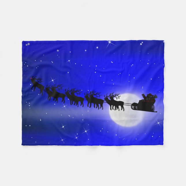 Couverture Polaire Santa Claus Silhouette - Père Noël Sleigh Ride (Devant (Horizontal))