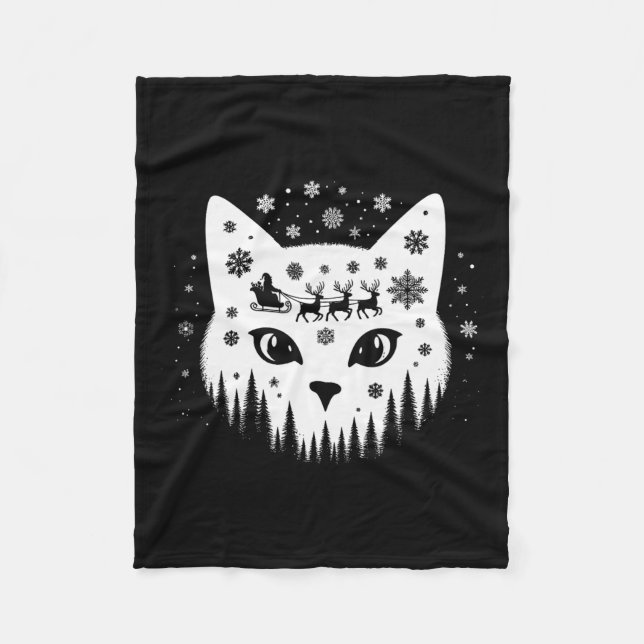 Couverture Polaire Santa Claus Sleigh Moon Night Chat Noël FEMMES (Devant)