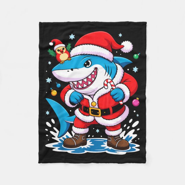 Couverture Polaire Santa Costume For Kids Boys Adults Funny Shark Chr (Devant)