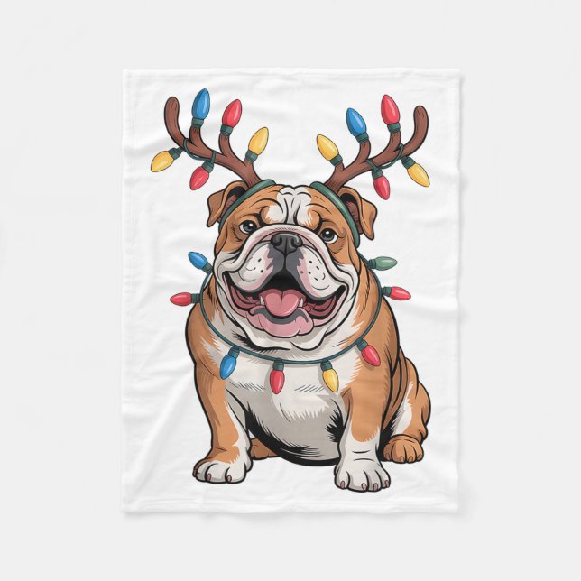 Couverture Polaire Santa English Bulldog Reindeer Light Christmas  (Devant)