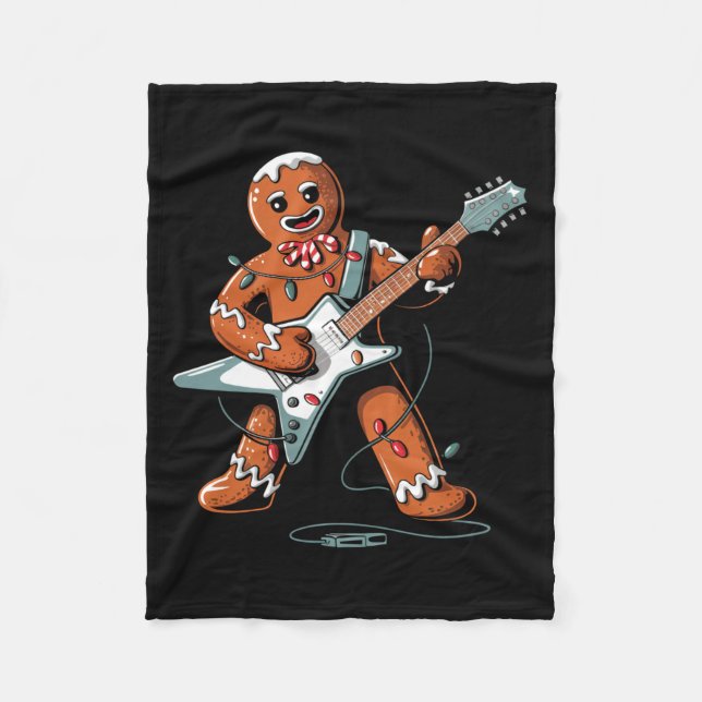Couverture Polaire Santa Gingerbread Playing Guitar Funny Christmas P (Devant)
