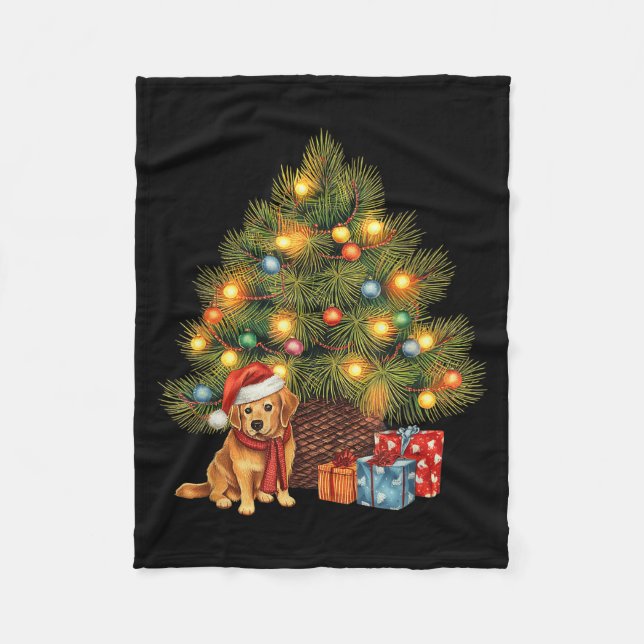 Couverture Polaire Santa Golden Retriever Tree Christmas Lights Dog X (Devant)